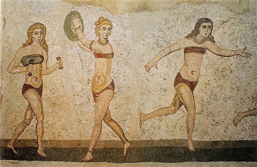Il mosaico dei bikini della villa romana del Casale, risalente al IV secolo a.C., di Piazza Armerina, in Sicilia