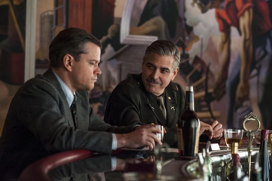 Foto di scena del nuovo film scritto, diretto e prodotto da George Clooney "Monuments Men". Oltre a Clooney del cast fanno parte Matt Damon, Bill Murray, John Goodman, Jean Dujardin, Bob Balaban, Hugh Bonneville e Cate Blanchett, Roma, 3 Novembre 2013. (ANSA/ UFFICIO STAMPA)