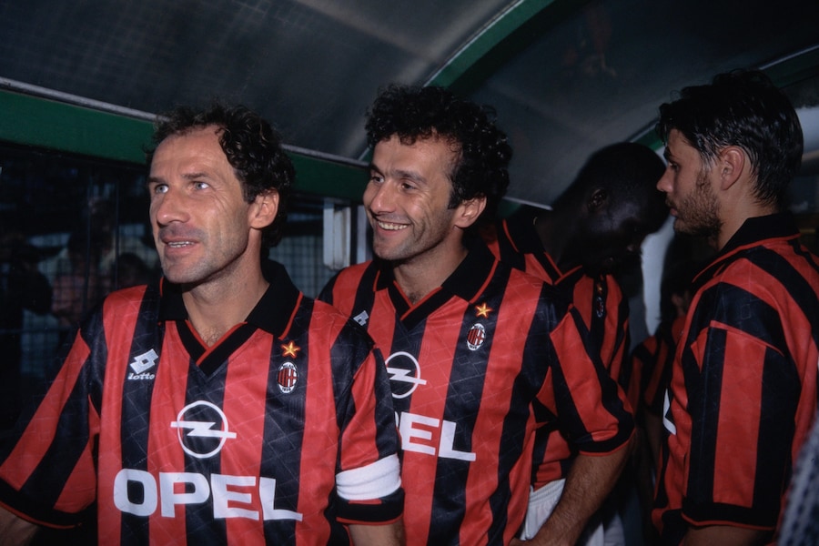 22 agosto 1995 - Partita amichevole - stagione 1995-1996 st Etienne -Milan nella foto Franco Baresi e Dejan Savicevic (foto IPP/pressesports Saint Etienne)