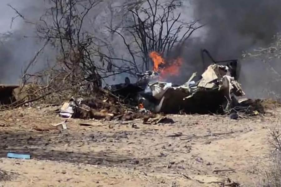 epa13146561 The remains of a small plane that was flying over the Nazca Lines and crashed in an accident that killed at least 13 people, including 11 tourists, in the provincial municipality of Nazca, Peru, 01 August 2026. EPA/Victor Quilca BEST QUALITY AVAILABLE (EPA)