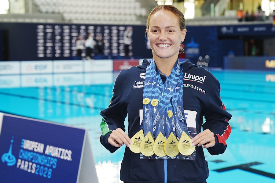 Con il trampolino sincronizzato da 3 metri femminile, Chiara Pellacani conquista 5 medaglie d'oro ai Campionati europei di nuoto di Parigi 2026. (LAPRESSE/Gian Mattia D’Alberto)