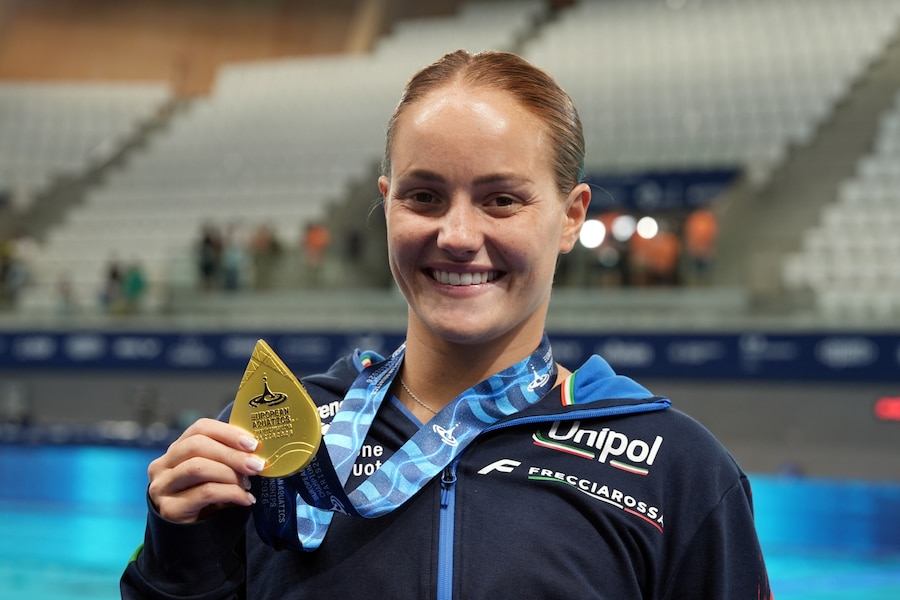 Trampolino da 3 metri femminile: Chiara Pellacani (Italia), vincitrice della medaglia d'oro ai Campionati europei di nuoto di Parigi 2026, Parigi, 3 agosto 2026. (Gian Mattia D’Alberto/LaPresse)