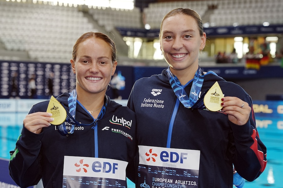 Trampolino sincronizzato da 3 metri femminile: Chiara Pellacani ed Elisa Pizzini conquistano la medaglia d'oro ai Campionati europei di nuoto di Parigi 2026, Parigi, 6 agosto 2026. (LAPRESSE/Gian Mattia D’Alberto)