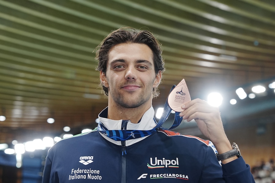 Thomas Ceccon, medaglia di bronzo nei 200 metri dorso ai Campionati europei di nuoto di Parigi 2026, Parigi, 12 agosto 2026 (LAPRESSE/Gian Mattia D’Alberto)