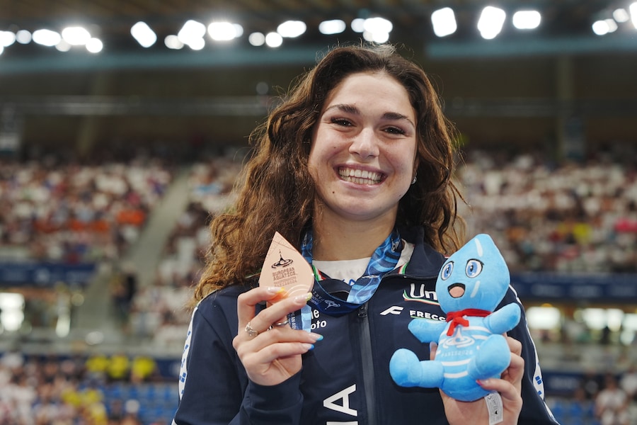 Benedetta Pilato conquista la medaglia di bronzo nei 100 metri rana ai Campionati europei di nuoto di Parigi 2026, Parigi, 12 agosto 2026 (LAPRESSE/Gian Mattia D’Alberto)