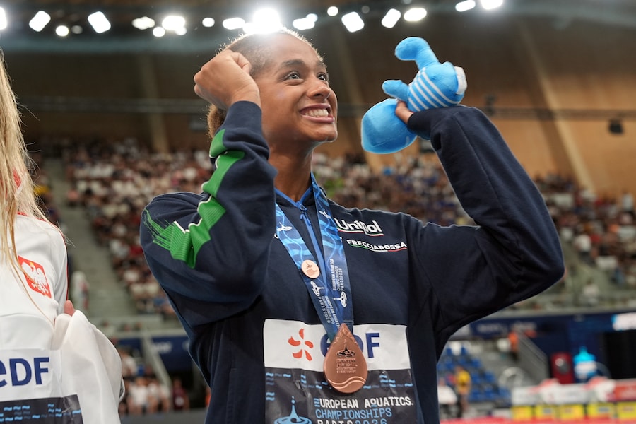 Medaglia di bronzo per Sara Curtis, italiana, nella finale dei 50 m stile libero femminile ai Campionati europei di nuoto di Parigi 2026, Parigi, 15 agosto 2026 (LAPRESSE/Gian Mattia D’Alberto)