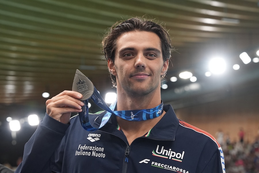 Thomas Ceccon conquista la medaglia d'argento nei 100 m dorso maschili ai Campionati europei di nuoto di Parigi 2026, Parigi, 16 agosto 2026 (LAPRESSE/Gian Mattia D’Alberto)