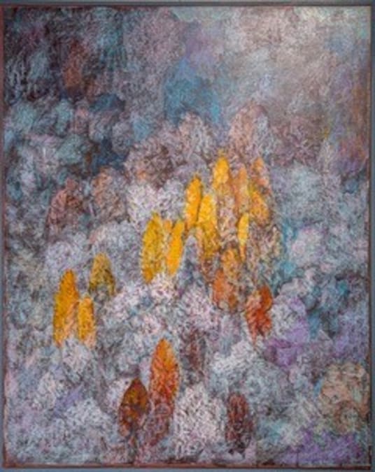 Marco Laganà BOSCO DI PAROLE collage pittorico su tela 2026 120x80 cm € 3.500 