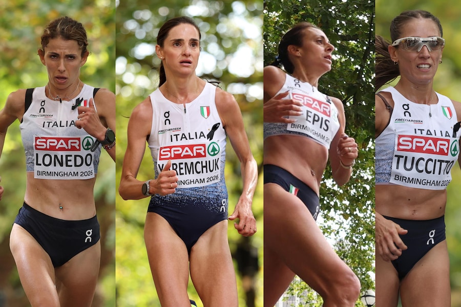 Campionati europei di atletica leggera - Birmingham - 16 agosto 2026 - Le azzurre si mettono al collo l’argento nella maratona femminile a squadre. Da sinistra: Rebecca Lonedo, Sofiia Yaremchuk, Giovanna Epis, Alessia Tuccitto. (ANSA)