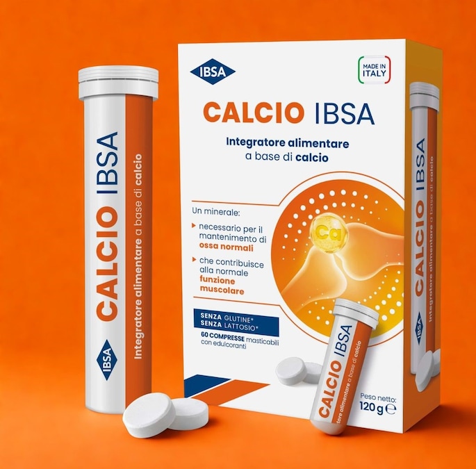 CALCIO IBSA è il nuovo integratore in compresse masticabili al gusto arancia a base di calcio citrato, forma più solubile e biodisponibile rispetto al calcio carbonato. E’ consigliato abbinarlo alla vitamina D IBSA.