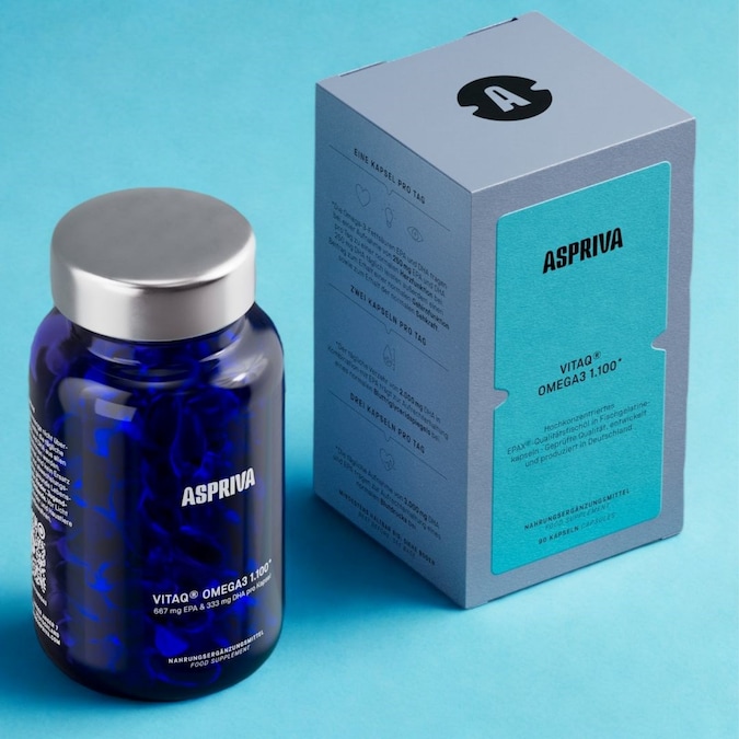 ASPRIVA VitaQ Omega 3 1.100 è un integratore a base di acidi grassi Omega 3 ad alta concentrazione, con EPA e DHA, pensato in un’ottica di prevenzione e longevity.
