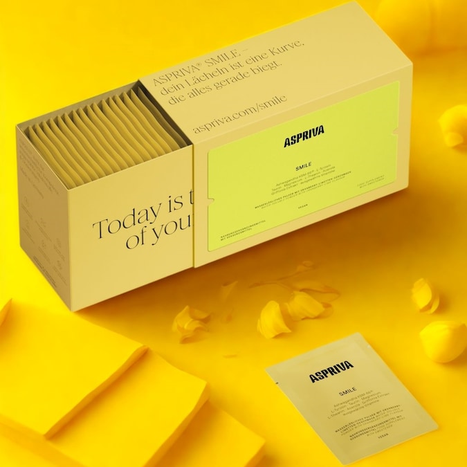 ASPRIVA Smile, è un integratore idrosolubile, unisce attivi selezionati come ashwagandha, triptofano e vitamina B6 per ridurre stannchezza e affaticamento.