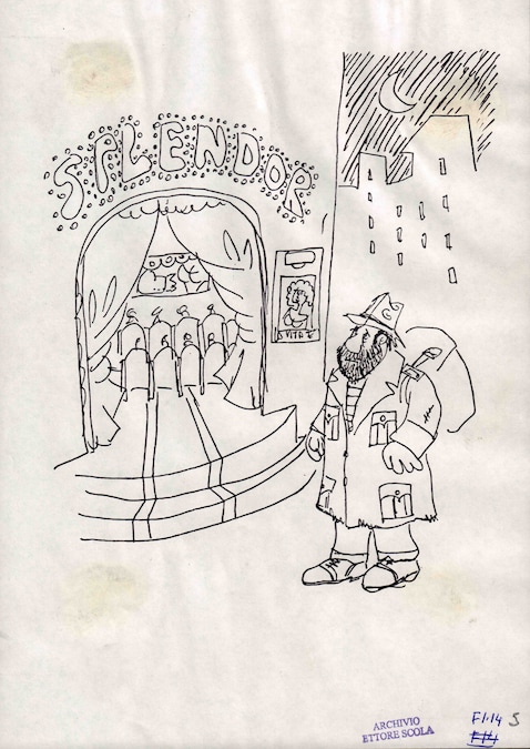 Disegno di Ettore Scola Splendor penna nera su carta. Archivio Famiglia Scola
