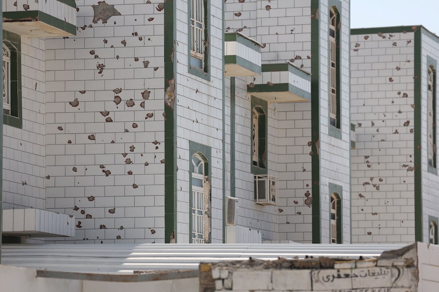 Segni di schegge sulla parete di un'abitazione dopo un attacco avvenuto il 28 febbraio a Lamerd, in Iran, 12 settembre 2026. Majid Asgaripour/WANA (West Asia News Agency) via REUTERS (via REUTERS)