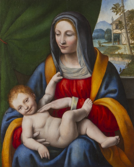 Madonna con il Bambino, olio su tavola, cm 68 x 55, circa1520, Bernardino Luini (Dumenza 1480/1482 - 1532 Milano) (Proviene dalla collezione Litta Modignani di Milano Da Galleria Matteo Salamon)