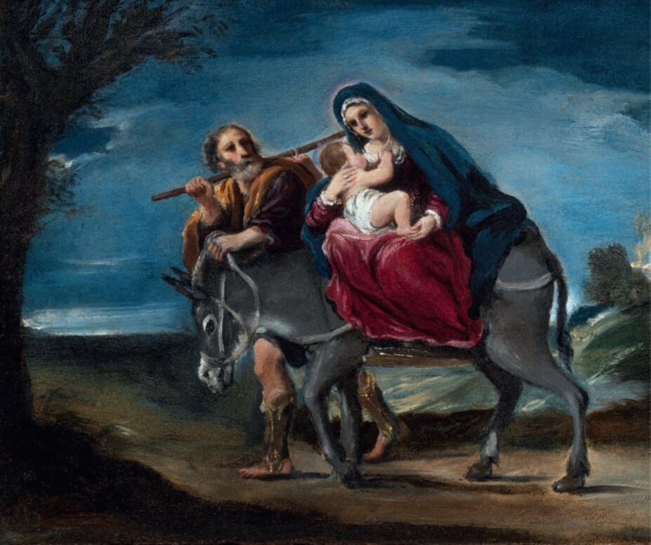 La fuga in Egitto, Olio su tavola, cm 35,5x46, Guercino (Cento, 1591 – Bologna 1666) (Da Fondantico)