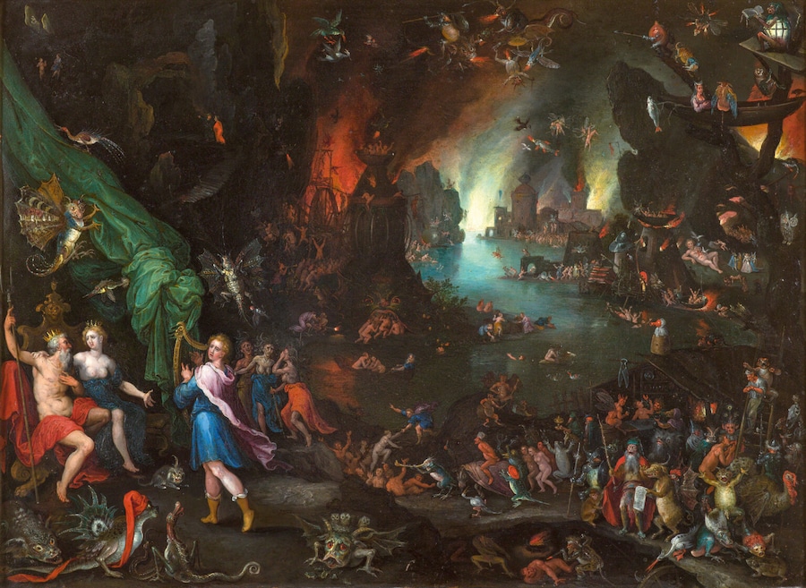 Jan Brueghel il Vecchio, Il concerto di Orfeo agli Inferi per Plutone e Proserpina, 1594 circa. Olio su rame, cm 25 × 34,4 cm Roma, Galleria Colonna