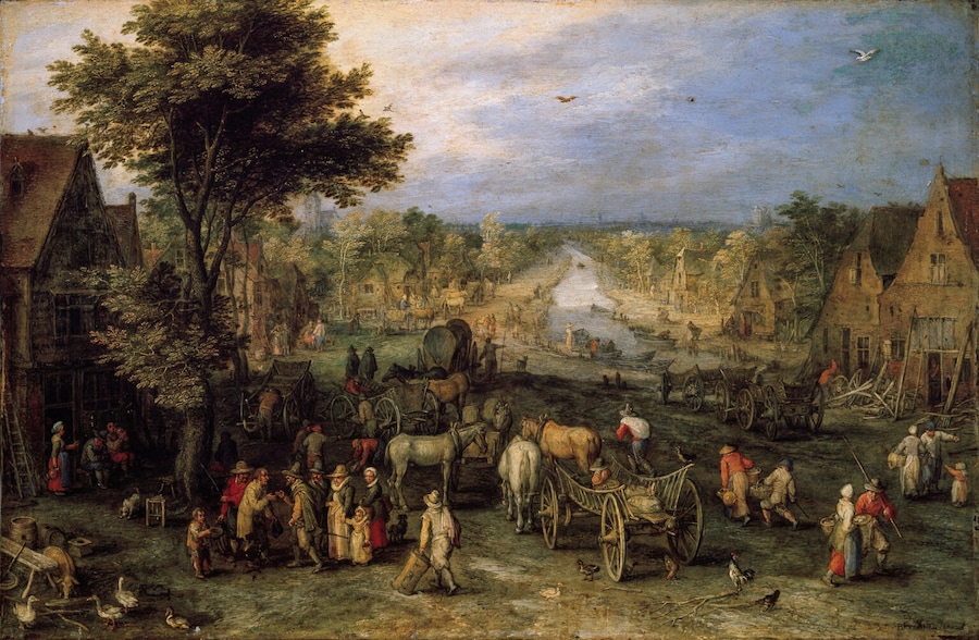 Jan Brueghel il Vecchio, Villaggio, 1607. olio su rame, cm 21 × 32 Milano, Pinacoteca di Brera