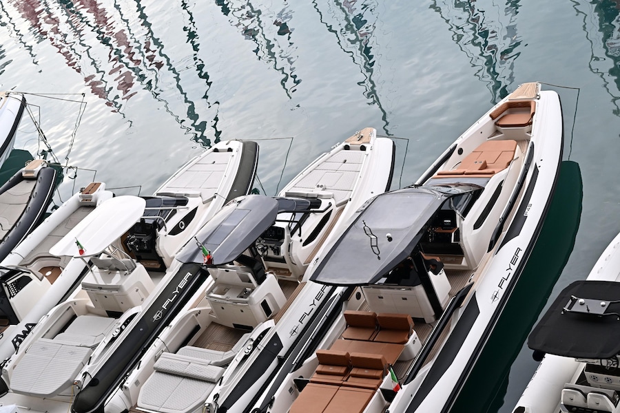 Alcune vedute delle barche e yacht nella giornata di apertura della 66ma edizione del Salone Nautico Internazionale dal 1 al 6 ottobre, Genova, 01 ottobre 2026. ANSA/LUCA ZENNARO +NPK+ (ANSA)