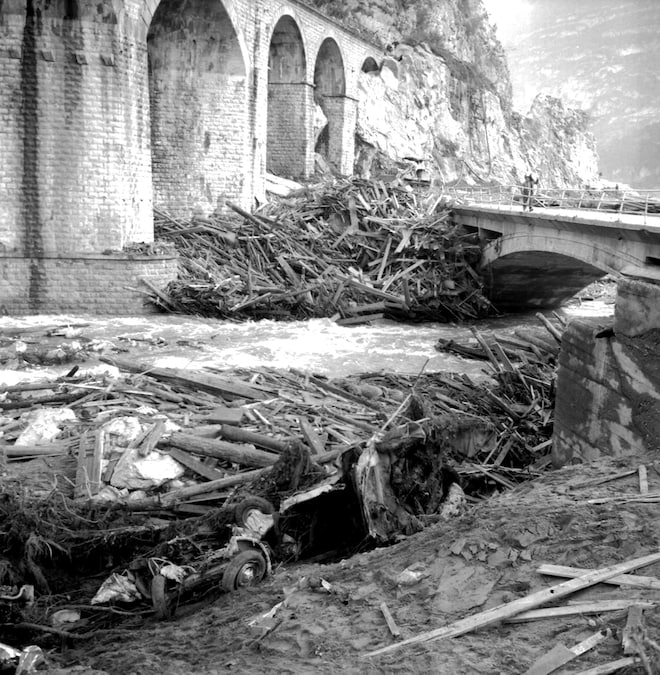 Un'immagine proveniente dall'archivio storico dell'ANSA, datata 1963, che mostra Longarone dopo il disastro del Vajont. (ANSA)