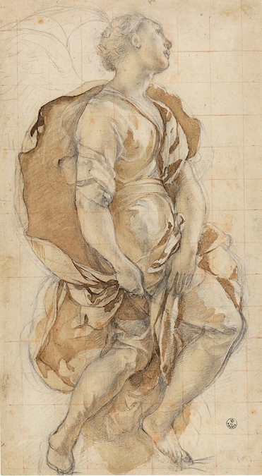 Pontormo (Jacopo da Pontormo) Angelo annunciante (per la cappella Capponi), 1527 circa pietra nera, pietra rossa, gessetto bianco, inchiostro diluito, quadrettatura a pietra rossa, tracce di stilo su carta ingiallita, 392 × 214 mm Firenze, Gallerie degli Uffizi, Gabinetto dei Disegni e delle Stampe Per gentile concessione del Ministero della Cultura / Gabinetto Fotografico delle Gallerie degli Uffizi, Firenze