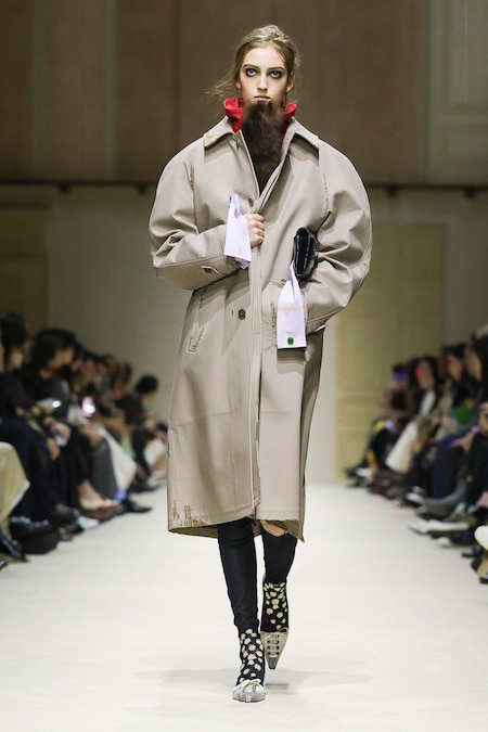 Prada. Monopetto in pelle con intarsi in tessuto effetto trompe l’oeil