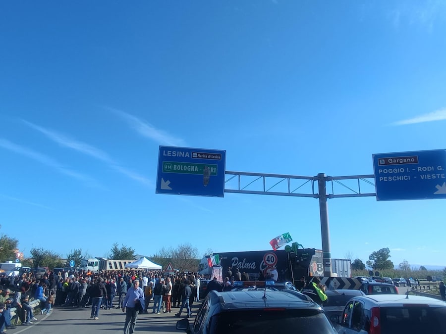 La porotesta di autotrasportatori e agricoltori al casello di Poggio Imperiale nel Foggiano (ANSA)