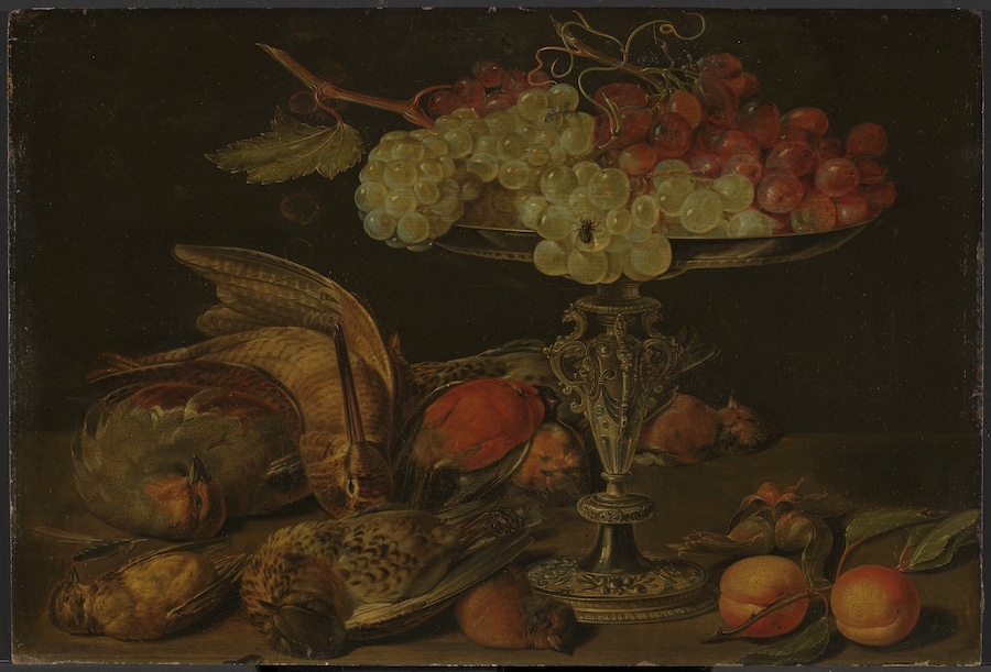 Clara Peeters, Still Life with small game and grapes on a gilded tazza, c. 1620. Photo by Børre Høstland, The National Museum. (Kunstner: Peeters Clara, Kunstner: Uidentifisert kunstner, flamsk)