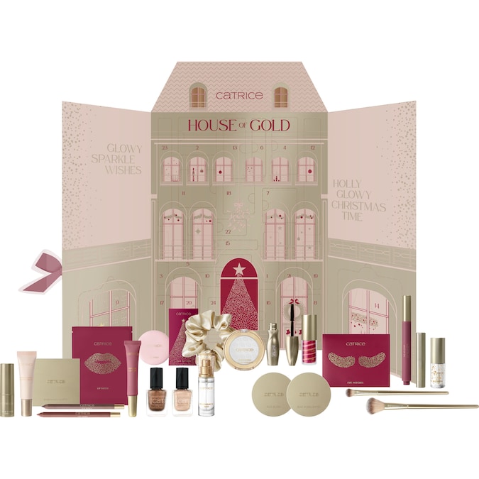 Tutto il necessario per ricreare i look più radiosi durante le festività: House of Gold di Catrice custodisce ventiquattro prodotti in edizione limitata, ognuno accompagnato da un messaggio speciale. Oltre agli articoli dedicati al make-up di viso, occhi, labbra e unghie trovano posto nelle caselle anche beauty tools come pennelli per illuminante e ombretto, un fermacoda dorato, maschere idratanti per contorno occhi e labbra.