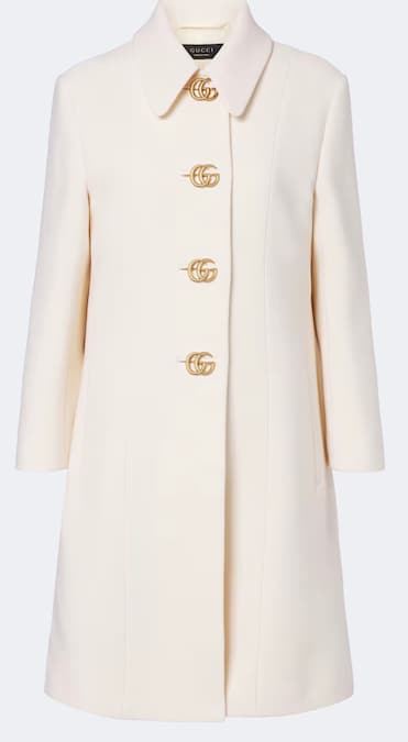 Gucci. Cappotto corto in lana con collo a camicia e bottoni gioiello