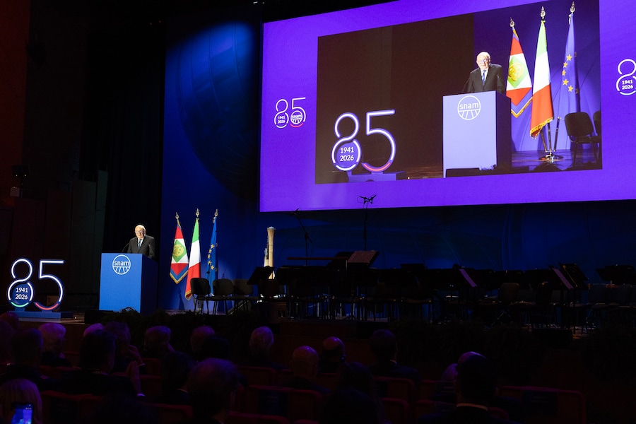 Gilberto Pichetto Fratin, ministro dell’Ambiente e della Sicurezza Energetica, durante il suo intervento in occasione della cerimonia dell'85° anniversario di costituzione di Snam (foto di Francesco Ammendola - Ufficio per la Stampa e la Comunicazione della Presidenza della Repubblica)
