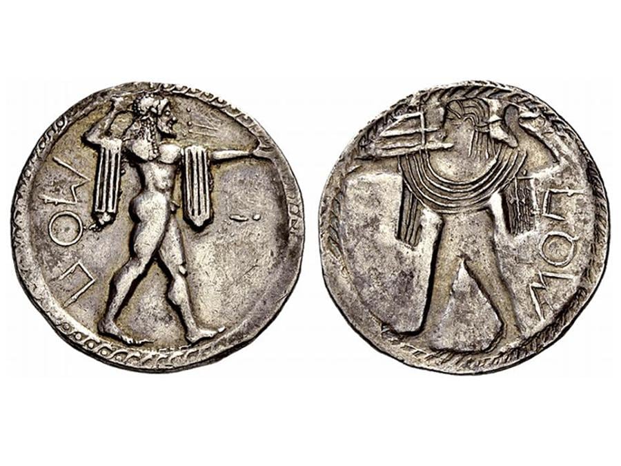 Numismatica Ars Classica nel 2012 un nomos (moneta incusa) di Poseidonia (odierna Paestum) venduto per 74.400 euro