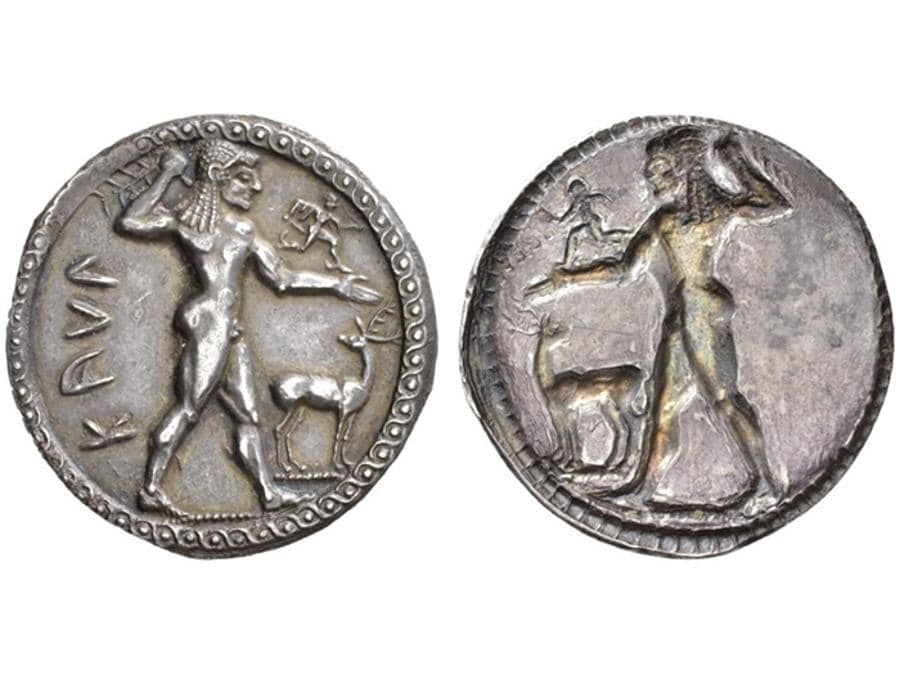 Numismatica Ars Classica nel 2014 un nomos di Caulonia (moneta incusa) venduto per oltre 66.000 euro