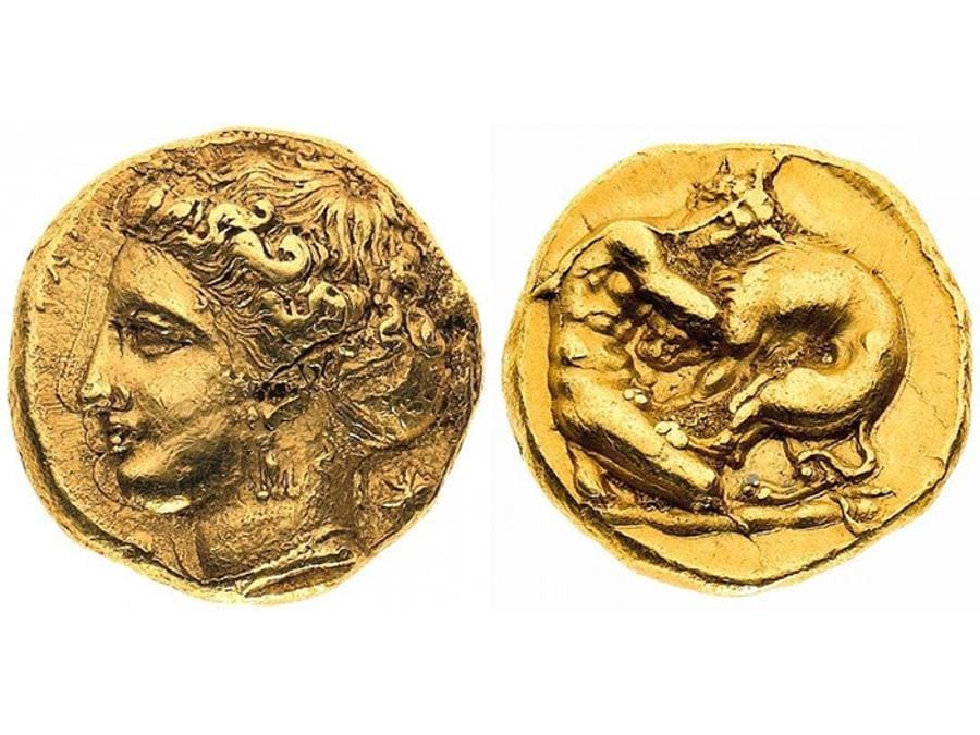 Bolaffi nel 2016 un 100 litre databile al 405-400 a.C. di Siracusa, stimato 15mila euro realizzo 18.300 euro