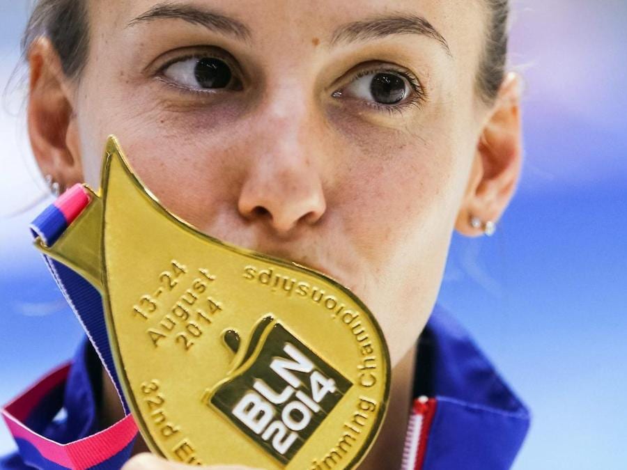 Berlino, 20 agosto 2014, Tania Cagnotto è medaglia d’oro ai Campionati Europei  (ANSA/HANNIBAL HANSCHKE)