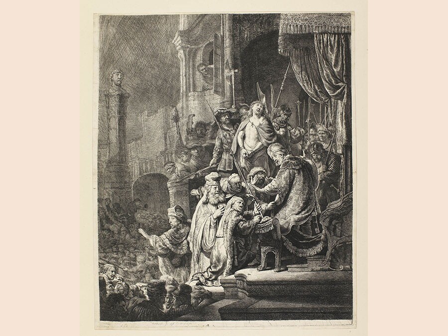 Jan van Vliet after Rembrandt. Christ Before Pilate (Ecce Homo), 1635-6. Etching and engraving, 54.9 × 44.7 cm. The Syndics of the Fitzwilliam Museum, University of Cambridge. © Fitzwilliam Museum, Cambridge
