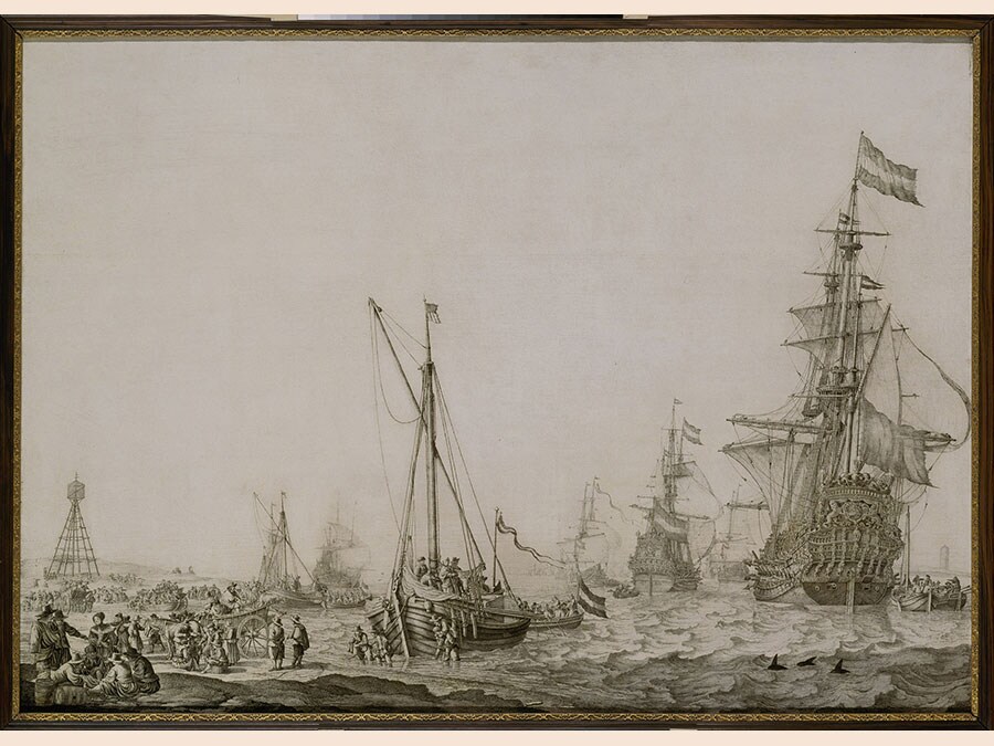 Willem van de Velde The Elder. Departure of the Dutch Fleet the 9th of June 1645, about 1650. India ink on prepared panel, 74.3 × 105.4 cm. © Museum De Lakenhal, Leiden