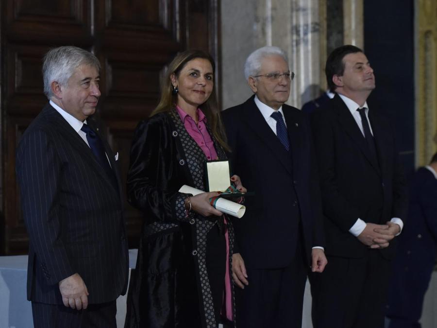 Licia Mattioli tra Antonio D'Amato,Sergio Mattarella e Carlo Calenda (Imagoeconomica)