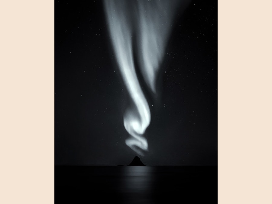 Image Name: Dancing Northern Lights_monochrome. Photographer Name: Isabelle Bacher. Year: 2018. Copyright: © Isabelle Bacher, Austria, Commended, Open Motion and Winner, Austria National Award, 2018 Sony World Photography Awards