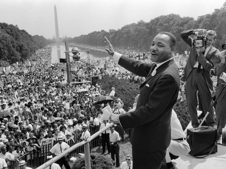 28  agosto 1963 - Martin Luther King durante il celebre discorso  davanti al Lincoln Memorial di Washington (AFP PHOTO)