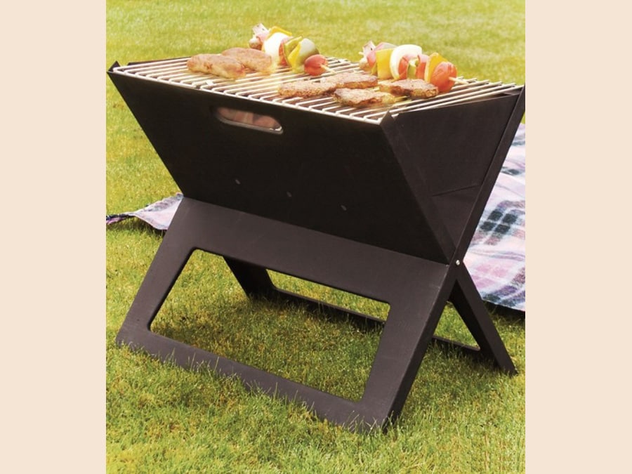 Avantgardiste, Notebook, barbecue portatile e pieghevole, a carbonella, chiuso diventa sottile, con solo 2,5 cm di spessore.