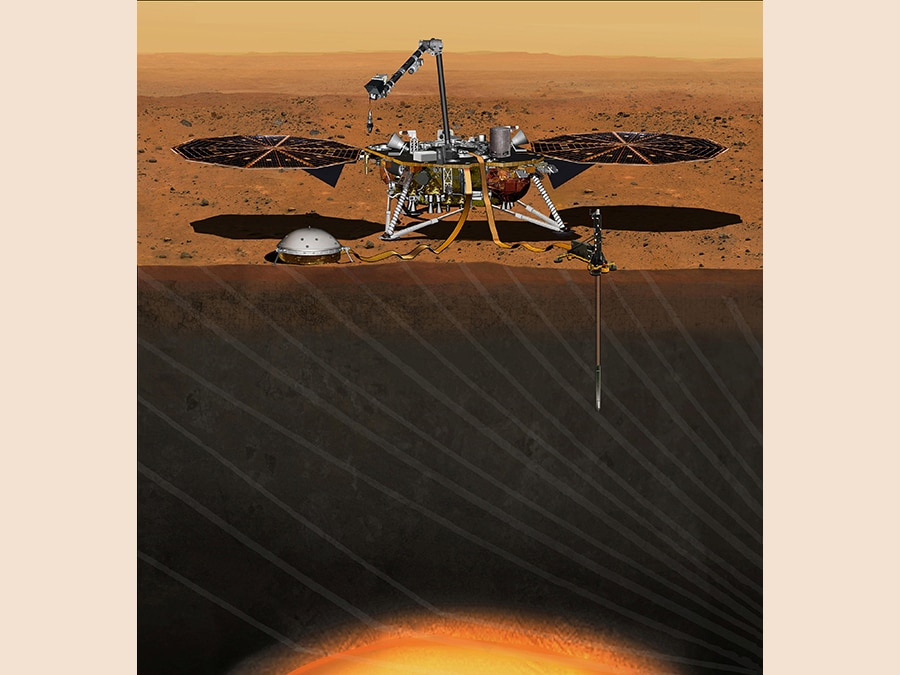 Un rendering del lander marziano della NASA InSight, dedicato a indagare gli interni profondi di Marte. REUTERS/NASA/JPL-Caltech/Handout via Reuters