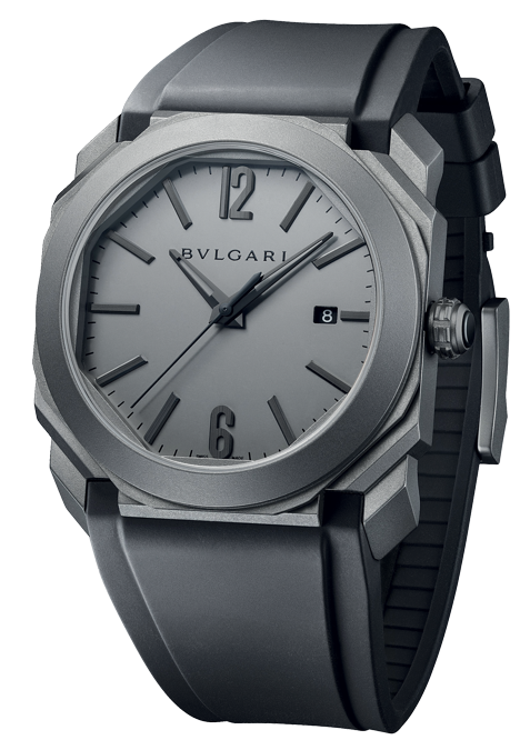 Bulgari. Cassa di 41mm, quadrante, e corona in titanio per L’Originale un solotempo della linea Octo caratterizzato dal calibro BVL 191 movimento automatico con riserva di carica di 42 ore. Prezzo: 6.950 euro