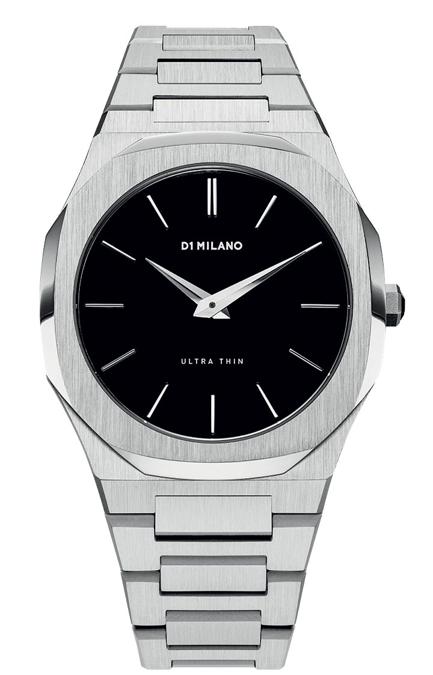 D1 Milano. L’iconica collezione Ultra-thin si rinnova con un modello dotato di cassa di 40 mm e con uno spessore contenuto in appena 6 mm. Movimento al quarzo con indicazioni di ore e minuti. Bracciale in acciaio. Prezzo: 365 euro