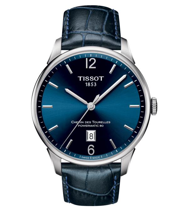 Tissot. La cassa in acciaio di 42 mm con fondello a vista permette di apprezzare il movimento automatico che anima il Chemin des Tourelles Powermatic 80. Il solo tempo ha quadrante blu, datario a ore 6 e impermeabilità fino a 50 metri. Prezzo: 760 euro