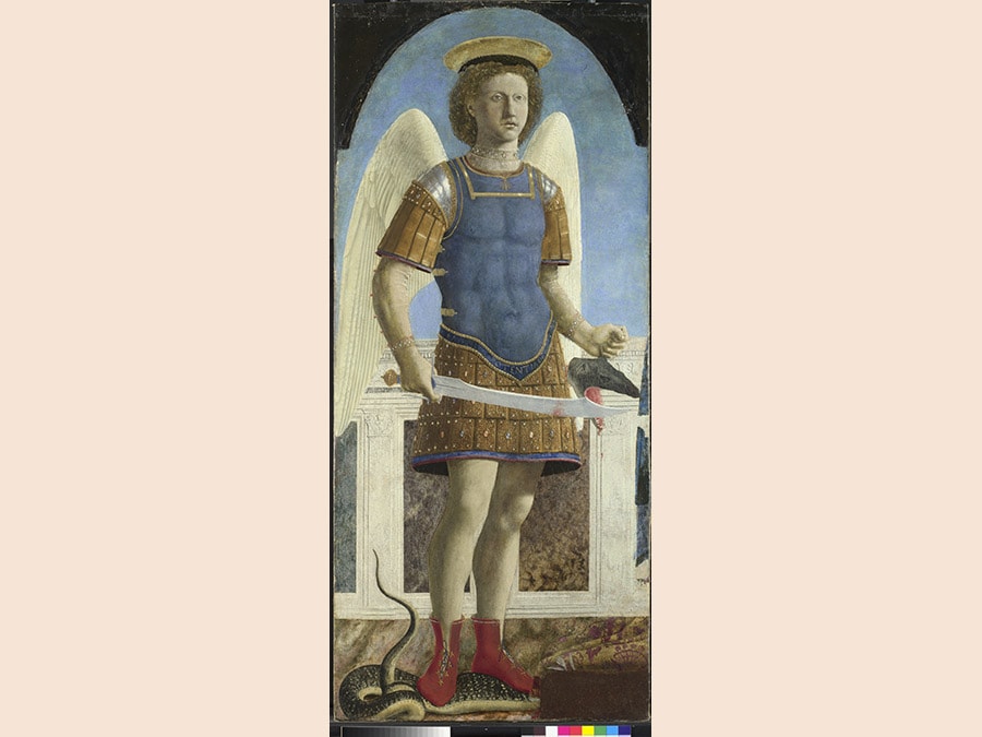 Piero della Francesca. San Michele, 1469 ca. Tempera su tavola, 133x59,5 cm. Londra, The National Gallery