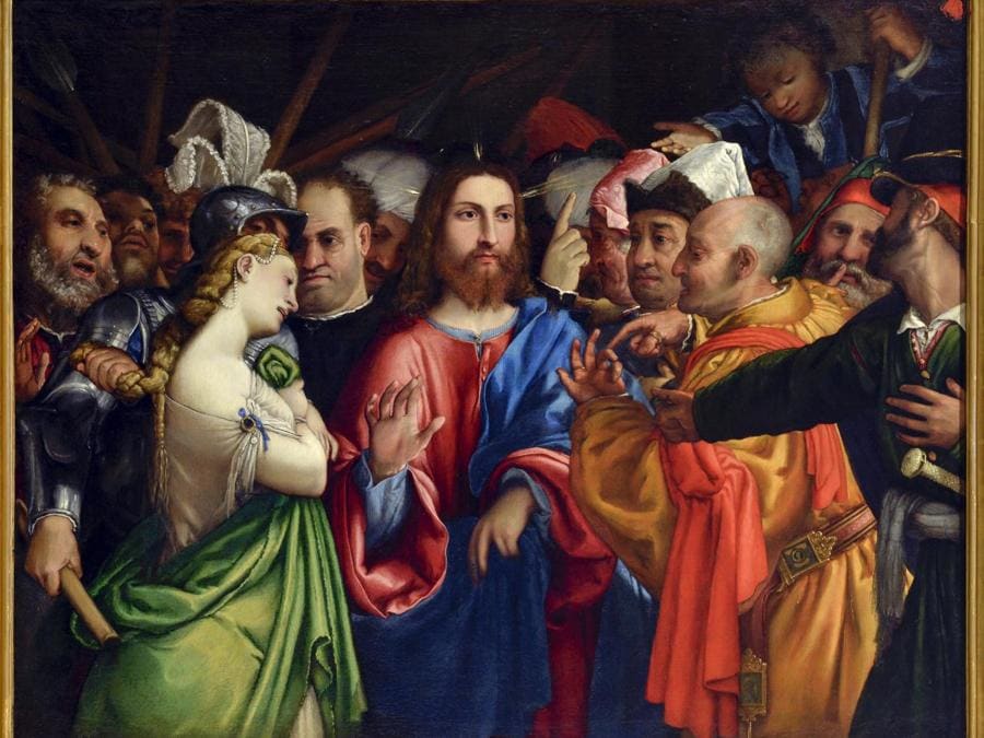 ITINERARI 8. Lorenzo Lotto. Cristo e l'adultera, 1546-1550 circa. Olio su tela, 105 x 132 cm. Loreto, Museo Pontificio Santa Casa