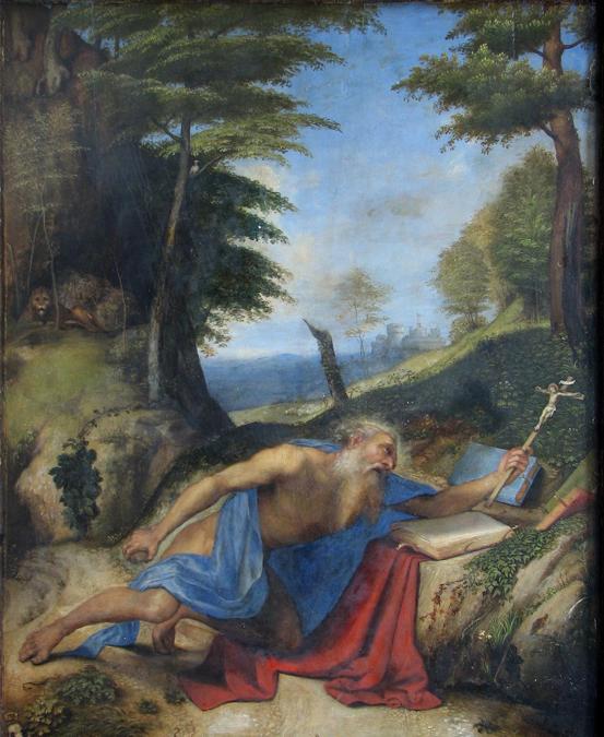 Lorenzo Lotto. San Gerolamo penitente,1512-1513 ca. Olio su tavola, 55 x 44 cm. Sibiu, Muzeul National Brukenthal