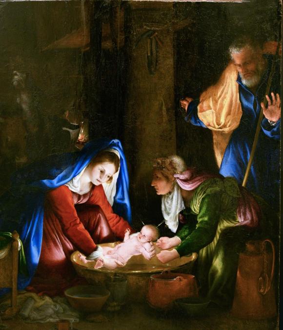Lorenzo Lotto. Natività in notturno (Madonna che lava il Bambino), 1526. Olio su tavola, 55,5 x 45 cm. Siena, Pinacoteca Nazionale di Siena