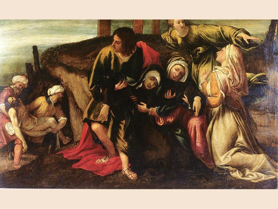 Lorenzo Lotto. Svenimento della Vergine durante il trasporto di Cristo al sepolcro, 1541. Olio su tela, 142 x 212 cm. Strasburgo, Musée des Beaux-Arts